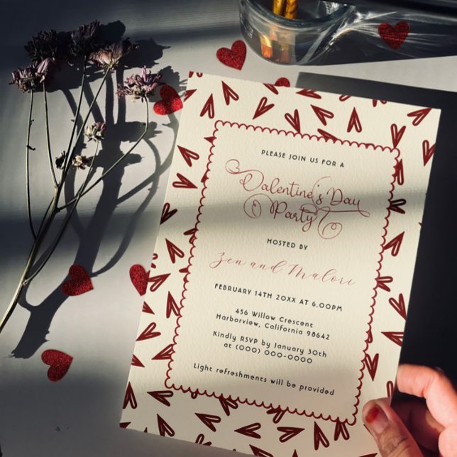 Minimal Burgundy & Cream Hearts Valentine Invitation (Creator Uploaded)