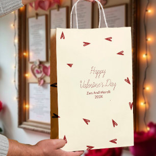 Minimal Burgundy & Cream Hearts Valentine Medium Gift Bag