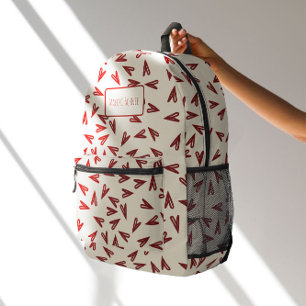 Minimal Burgundy & Cream Hearts Valentine Printed Backpack