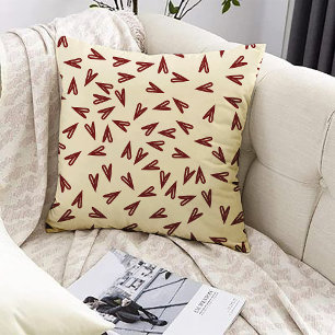 Minimal Burgundy & Cream Hearts Valentine Throw Pillow