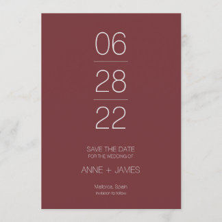 Minimal burgundy elegant typography save the date invitation