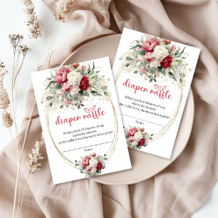 Minimal Burgundy Gold Floral Diaper Raffle Card