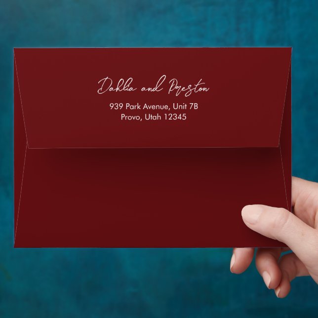 Minimal Burgundy Modern Wedding Envelope (Hand)