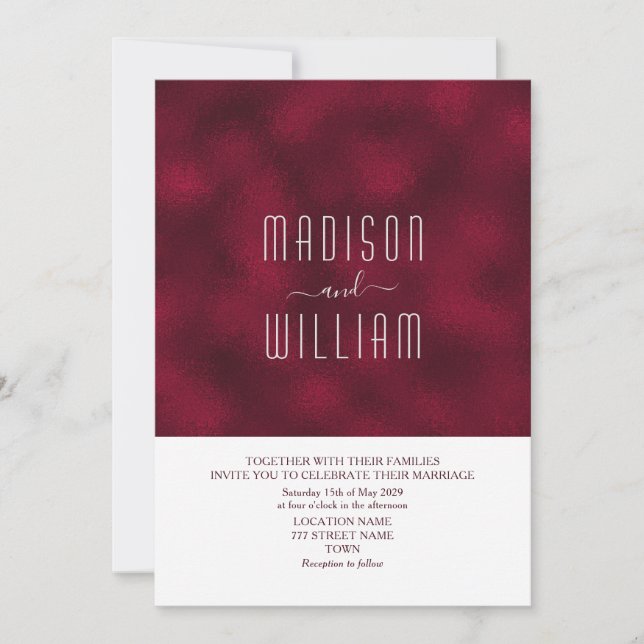 Minimal Burgundy Modern Wedding Invitation (Front)