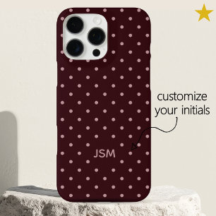 Minimal Burgundy Pink Custom Monogram Polka Dot  iPhone 16 Pro Max Case