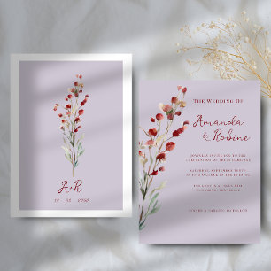 Minimal Burgundy Red Floral Wedding Invitation