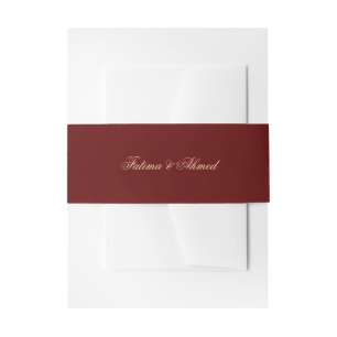 Minimal Burgundy Red Muslim Wedding Invitation Belly Band
