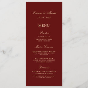 Minimal Burgundy Red Muslim Wedding  Menu