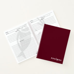 Minimal Burgundy Wine & White "Recipes" Notebook