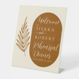 Minimal Burnt Orange Rehearsal Dinner Welcome Pedestal Sign