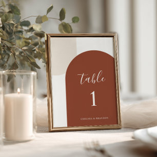 Minimal Burnt Orange Rustic Boho Arch Table Number