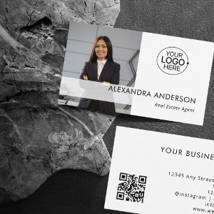 Minimal Business Logo Professional Photo QR Code  Business Card