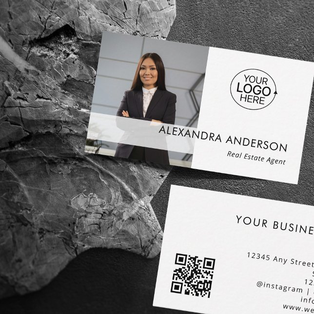 Minimal Business Logo Professional Photo QR Code  Card (Minimal Business Logo Professional Photo QR Code Business Card)