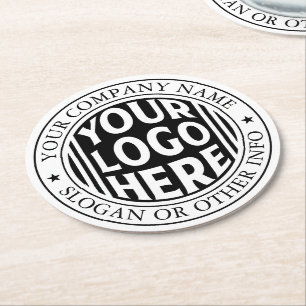 Minimal Business Name And Custom Brand Logo Round Paper Coaster