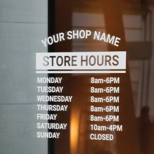 Minimal Business Name Store Hours Of Operation Win Window Cling