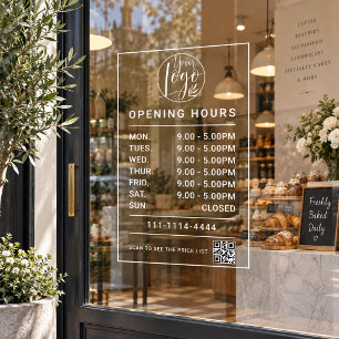 Minimal Business opening hours logo and qr code Window Cling