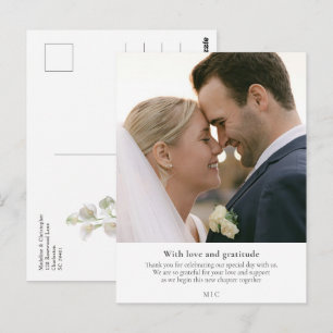 Minimal Calla Lily Wedding Photo Thank You Postcard