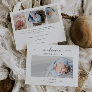 Minimal Calligraphy Boho Birth Announcement Card