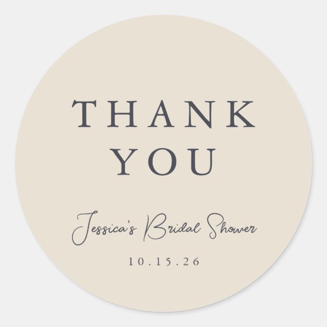 Minimal Calligraphy Ivory Bridal Shower Thank You Classic Round Sticker (Front)