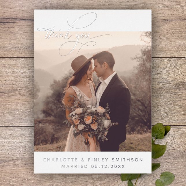 Minimal Calligraphy Personalized Wedding Thank You Foil Holiday Card (Creator Uploaded)