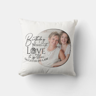 Minimal Calligraphy Photo Birthday Daughter-in-law Throw Pillow