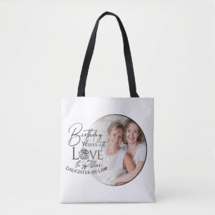 Minimal Calligraphy Photo Birthday Daughter-in-law Tote Bag