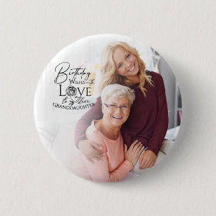 Minimal Calligraphy Photo Birthday Granddaughter 2 Inch Round Button
