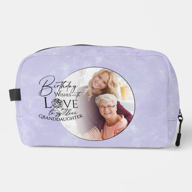 Minimal Calligraphy Photo Birthday Granddaughter Dopp Kit (Front)
