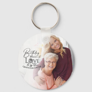 Minimal Calligraphy Photo Birthday Granddaughter Keychain