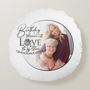 Minimal Calligraphy Photo Birthday Granddaughter Round Pillow