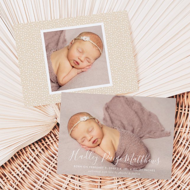 Minimal Calligraphy Script Baby Girl Photo Birth Announcement (Creator Uploaded)