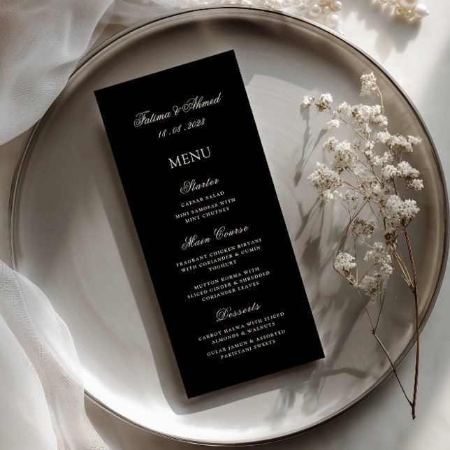 Minimal Calligraphy Script Black Wedding Dinner Menu (Creator Uploaded)