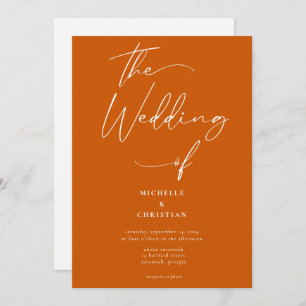 Minimal Calligraphy Script Burnt Orange Wedding Invitation