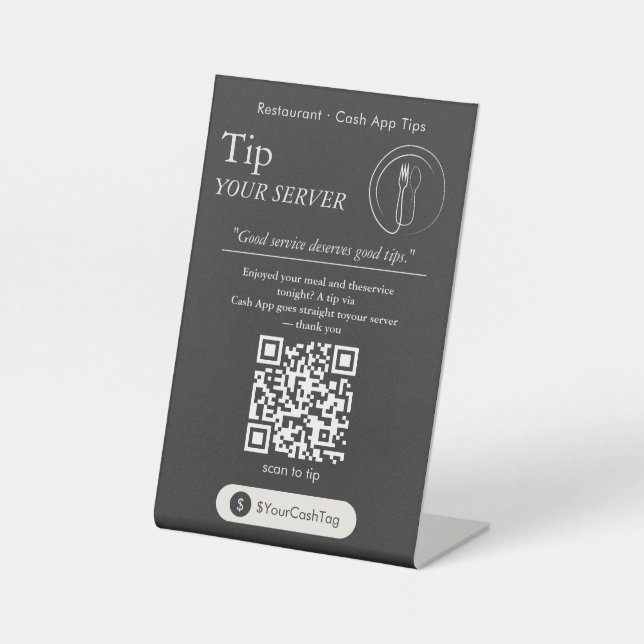 Minimal Cash App Tips QR Code Sign (Front)