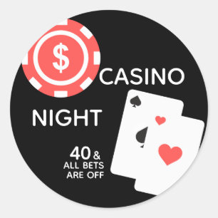 Minimal Casino Night 40th Birthday Party Classic Round Sticker