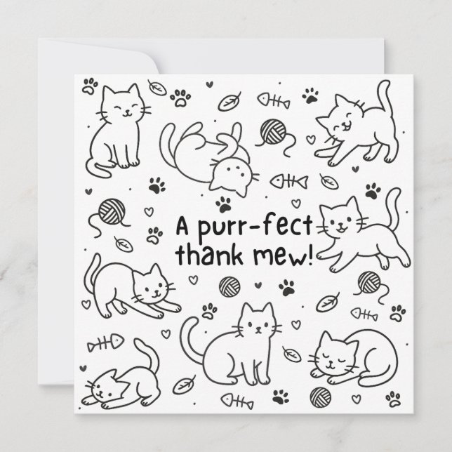 Minimal Cat Doodle Thank You Card (Front)