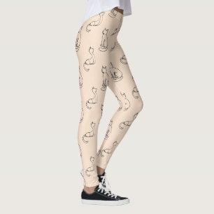 Minimal Cat Line Art Modern Pattern Leggings