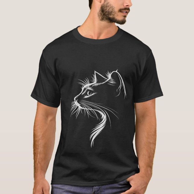 Minimal Cat Line Art T-Shirt (Front)