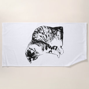 Minimal Cat Lines for Seasonal Calm Beach Towel