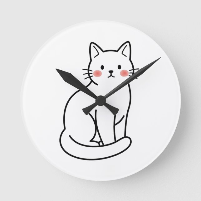 Minimal Cat Wall Clock – Cute Simple Kitty Design (Front)