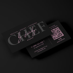 Minimal Caterer Culinary Chef Pink Black Business Card