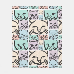 Minimal Cats Line Art Collage Fleece Blanket