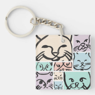 Minimal Cats Line Art Collage Keychain