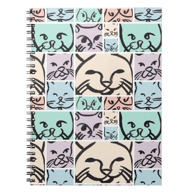 Minimal Cats Line Art Collage Notebook (Front)