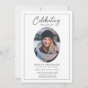 Minimal Celebration of Life Black White Funeral Invitation