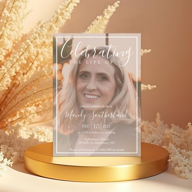 Minimal Celebration of Life Elegant Script Photo Invitation (Minimal Celebration of Life Elegant Script Photo Invitation)