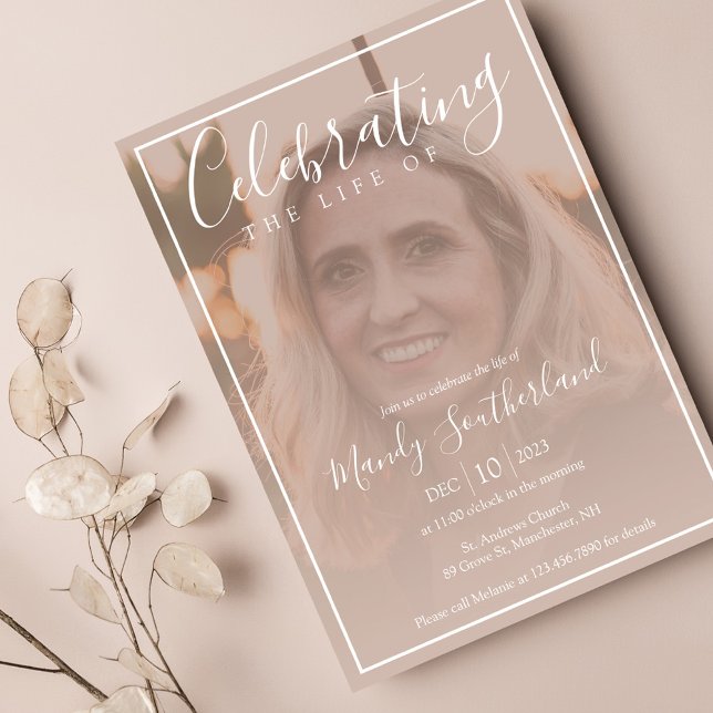 Minimal Celebration of Life Elegant Script Photo Invitation (Creator Uploaded)