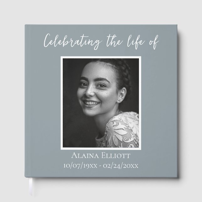 Minimal Celebration of Life Photo Custom Funeral  Guest Book (Front)