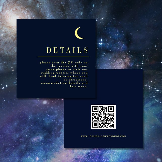 Minimal Celestial Navy Star QR Code Wedding Detail Enclosure Card (Creator Uploaded)