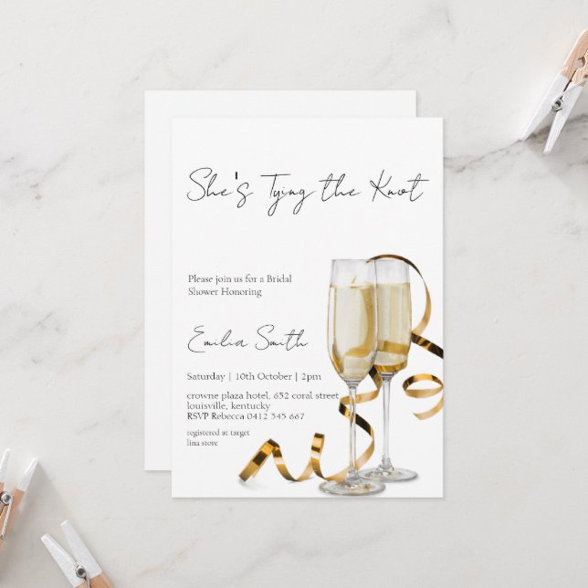 Minimal Champagne BridalShower Invitation (Front/Back In Situ)